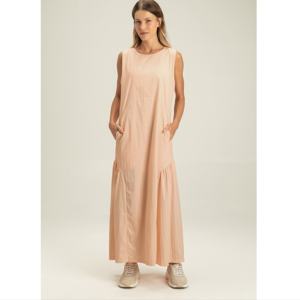 LIVE! Activewrar Brazilian Brand Nylon Midi Dress‎ Peach Color Size Small NWT - Picture 2 of 16